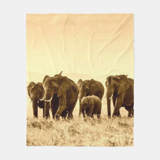 Manta Polar Elefantes caminando Fleece Blanket (Anverso)