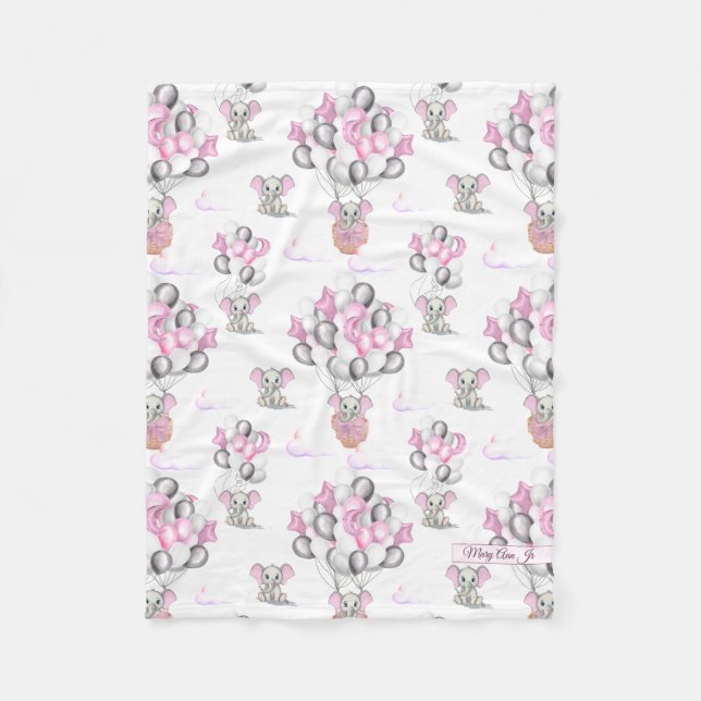 Manta Polar Elefantes Cute Globos y Nubes Niña Bebé (Anverso)