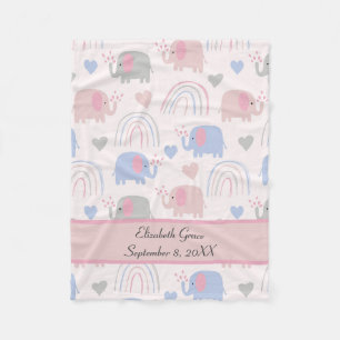 Manta Polar Elefantes Rosa Azules Arcoíris Guardería