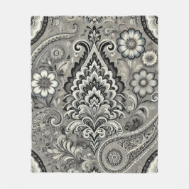 Manta Polar Elegancia de paisley floral negra y gris