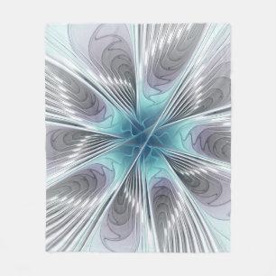 Manta Polar Elegancia Flor de Arte Fractal Blanco Gris Azul