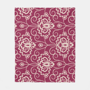 Manta Polar Elegancia floral: Patrón de encaje rojo