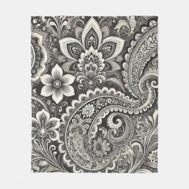 Manta Polar Elegancia Monocroma Floral Paisley (Anverso)