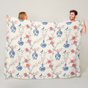 Manta Polar Elegancia oriental: porcelana azul y flores