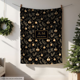 Manta Polar Elegant black and gold watercolor monogram throw