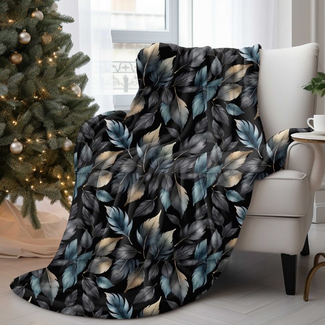 Manta Polar Elegant Black & Gold Leaf Botanical Throw Blanket (Subido por el creador)