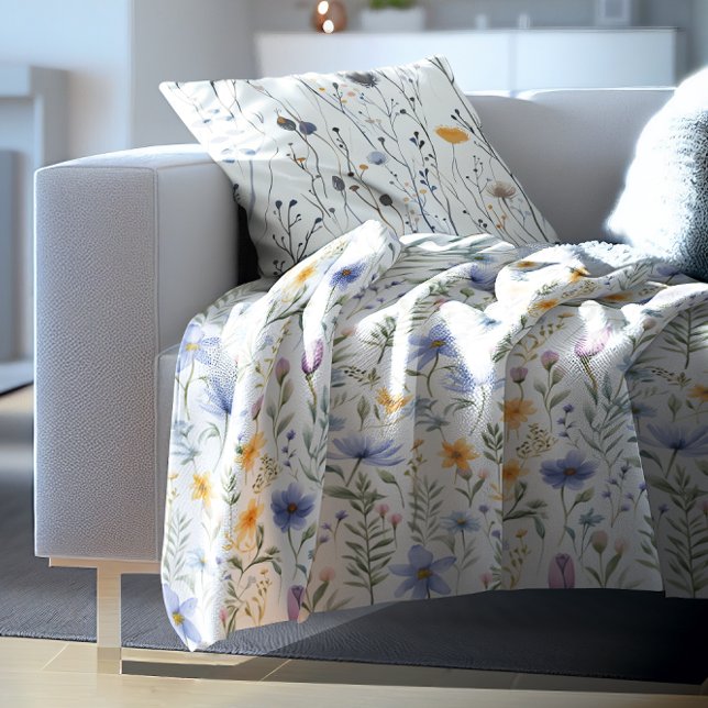 Manta Polar Elegant Blue Purple Watercolor Wildflower  (Subido por el creador)