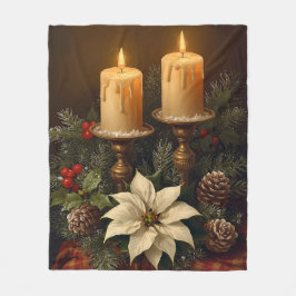 Manta Polar Elegant candle Christmas holly pine warm festive