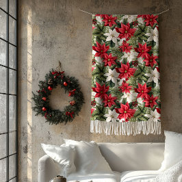 Manta Polar Elegant Christmas red and white poinsettia Holiday