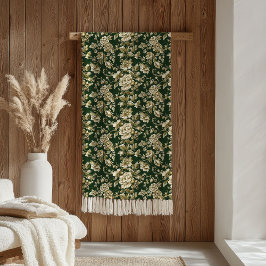 Manta Polar Elegant Dark Green and Gold Flowers Blanket