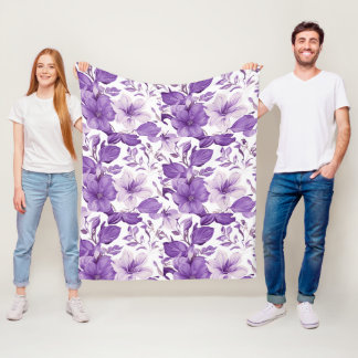 Manta Polar Elegant floral pattern in purple tones