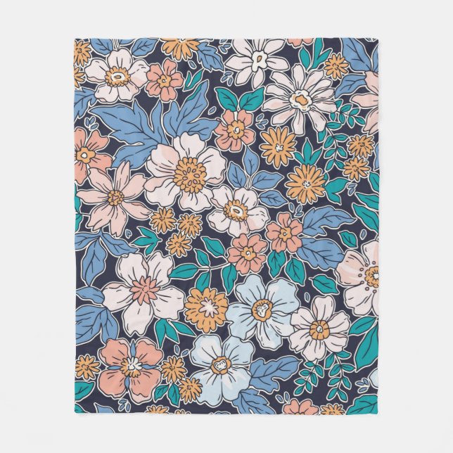 Manta Polar Elegant floral pattern in small hand draw flower.  (Anverso)