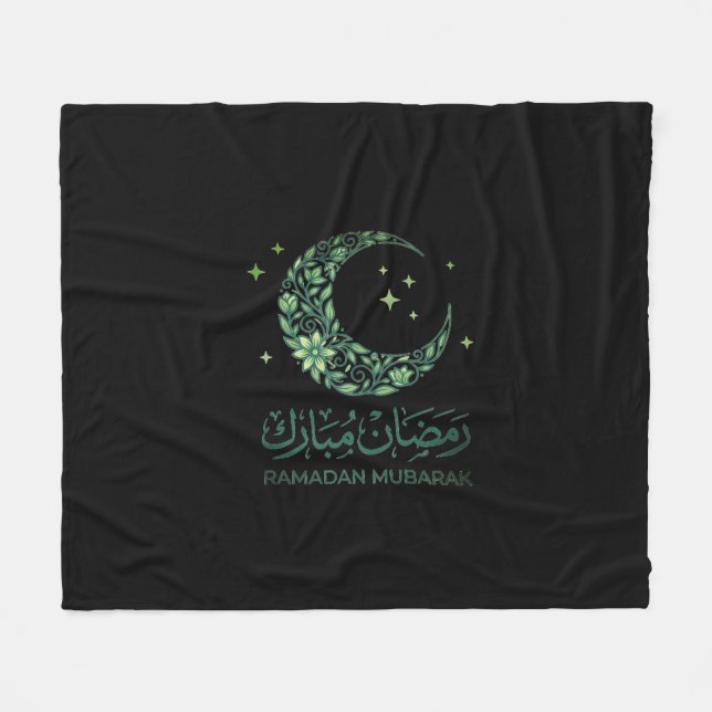 Manta Polar Elegant Green Floral Crescent Ramadan Mubarak Arab (Frente (Horizontal))