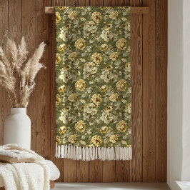 Manta Polar Elegant Green Gold Throw Botanical Chic Accent