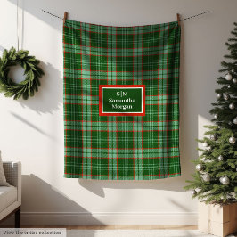 Manta Polar Elegant Holiday Blanket Red Green Monogram Touch