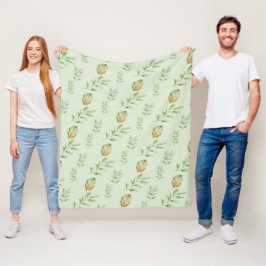 Manta Polar Elegant Modern Watercolor Leaves Pattern GREEN 