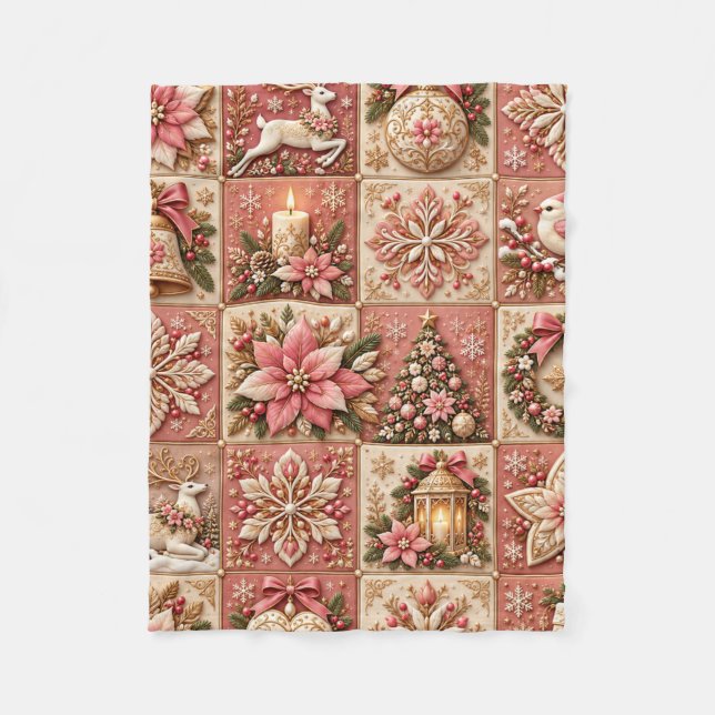 Manta Polar Elegant Pink Christmas Patchwork Blanket (Anverso)