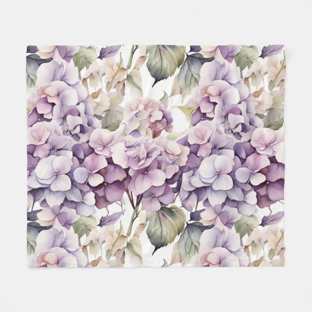 Manta Polar Elegant pink purple watercolor hydrangeas  (Frente (Horizontal))