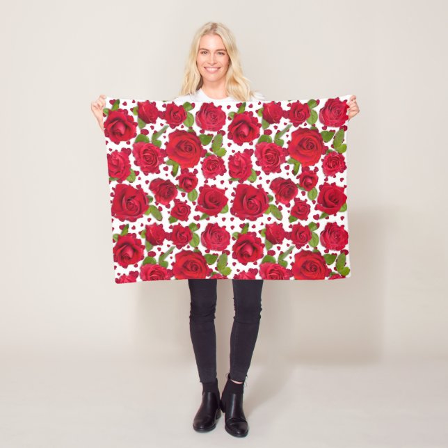 Manta Polar Elegant Red And Dark Pink Floral Roses Pattern (In situ)