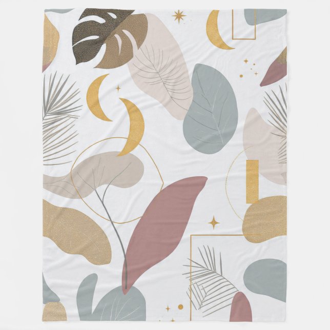 Manta Polar Elegant Sage & Blush Abstract Botanical Throw Blan (Anverso)