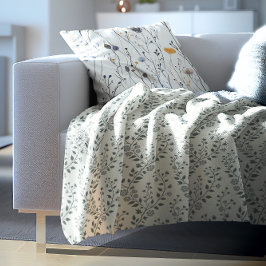 Manta Polar Elegant Sage Cream Minimalist Boho Floral Pattern