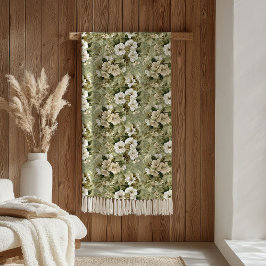 Manta Polar Elegant sage green and white flowers blanket