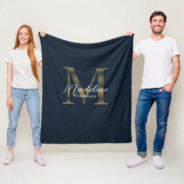 Manta Polar Elegant Script Metallic Navy Blue Gold Monogram