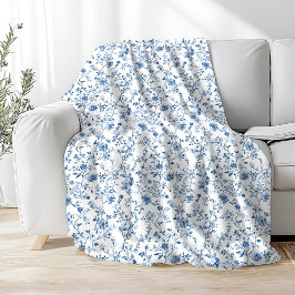 Manta Polar Elegant Toile Floral Pattern Blue and White