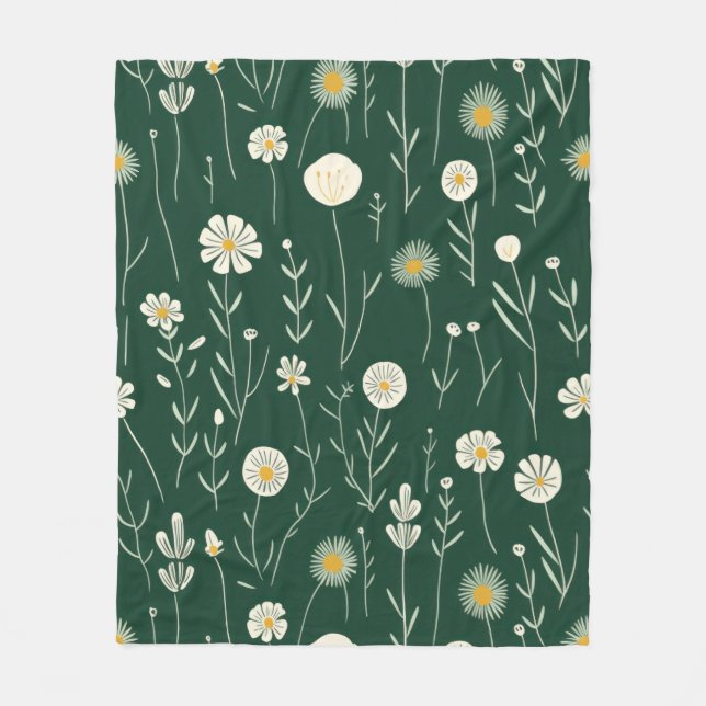 Manta Polar Elegant Wildflower Pattern on Dark Green  (Anverso)