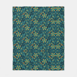 Manta Polar Elegant Yellow and Teal Floral Pattern Design