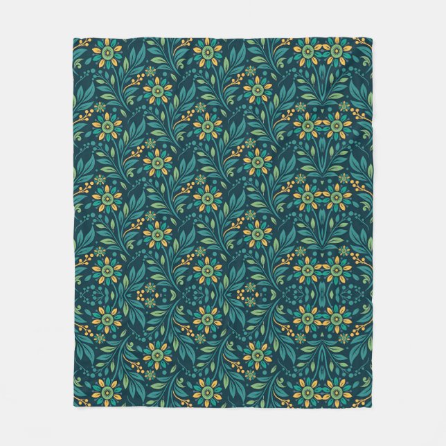 Manta Polar Elegant Yellow and Teal Floral Pattern Design (Anverso)