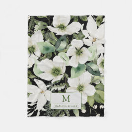 Manta Polar Elegante acuarela floral blanco y negro