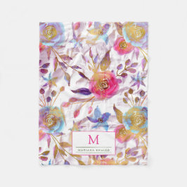 Manta Polar Elegante acuarela floral rosa y blanco