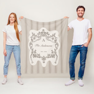 Manta Polar Elegante apellido de familia con cresta floral y r