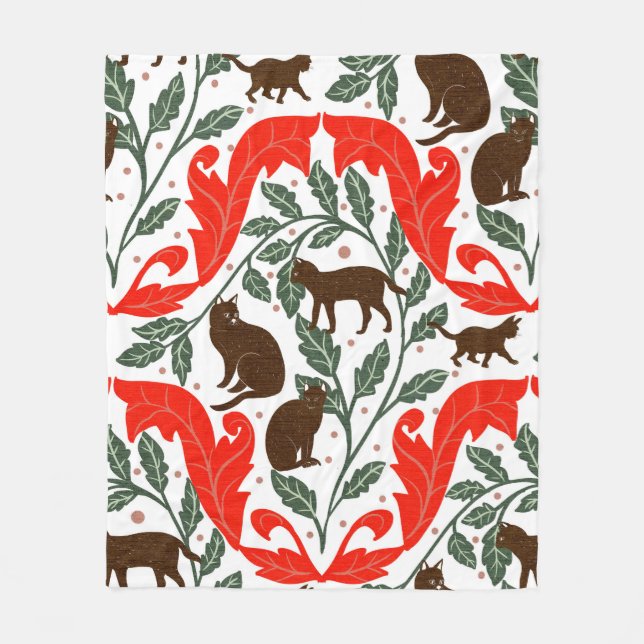 Manta Polar Elegante Art Nouveau Azul Negro Cat-Whimsical (Anverso)