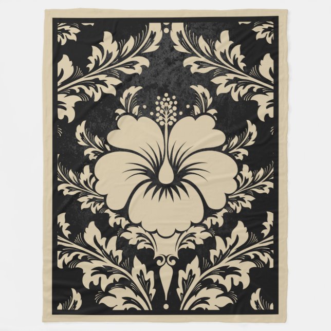 Manta Polar Elegante beige y damasco negro elegante (Anverso)