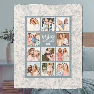 Manta Polar Elegante Besties Collage de fotos BFF con nombres