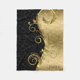 Manta Polar Elegante Black Damask Gold Swirls