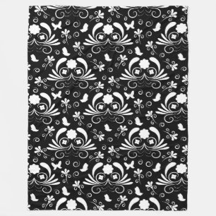 Manta Polar Elegante blanco y negro floral
