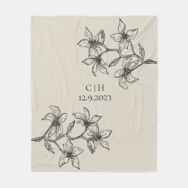 Manta Polar Elegante Boda de Monograma Infloral Beige