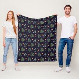 Manta Polar Elegante Botánico de Hoja Floral Acuarela Azul Mar
