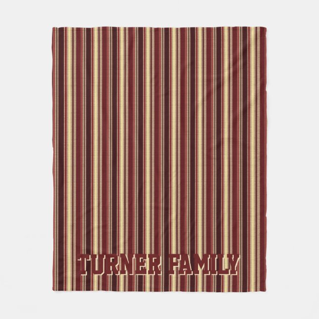 Manta Polar Elegante Burgundy Beige Stripes Personalizado Mono (Anverso)