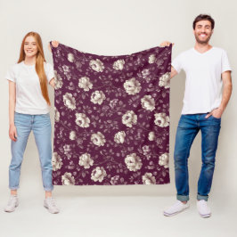 Manta Polar Elegante ciruela rosa marfil estampado floral