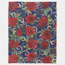 Elegante Clásico Damask Vintage Red Rose Navy Blue