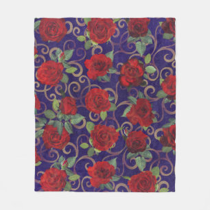 Manta Polar Elegante Classy Gold Damask Vintage Red Rose Purpl