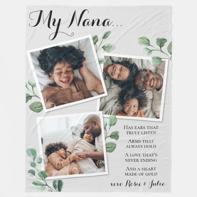 Manta Polar Elegante Collage de fotos Cita Abuelas Abuelas (Anverso)