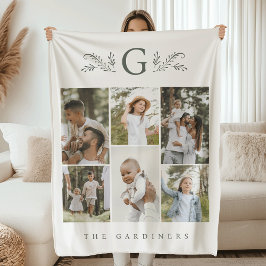 Manta Polar Elegante Collage de fotos de Monograma Botánico 6