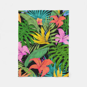 Manta Polar Elegante Colorido Verano Tropical Floral Hojas   