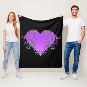 Manta Polar Elegante corazón púrpura romántico con florituras