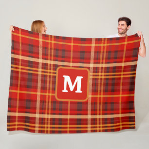 Manta Polar Elegante Cuadro Rojo Negro Monograma Personalizado